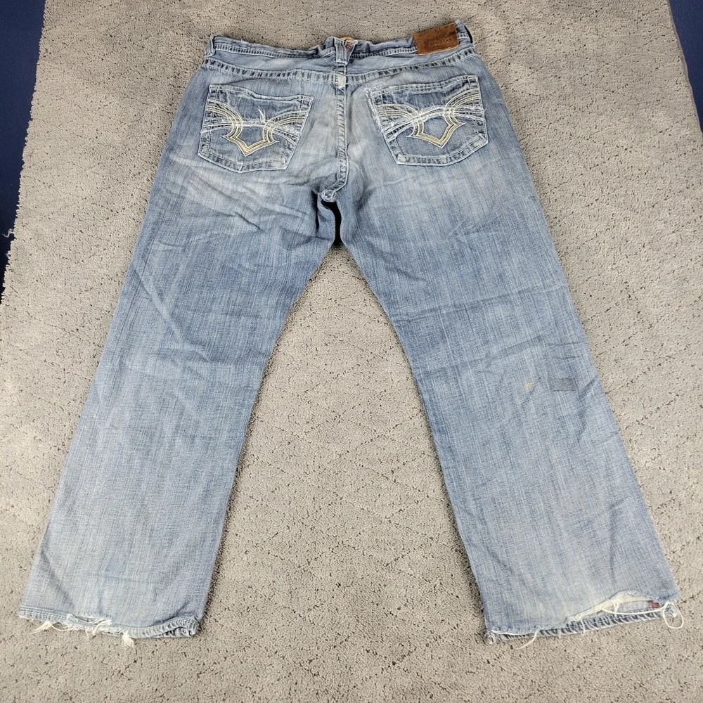 Big Star Jeans Mens 38L Long Blue Voyager Straight Relaxed Loose Faded Whisker